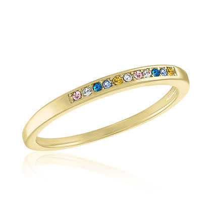 Multi-color cubic zirconia layered rings with gold plating