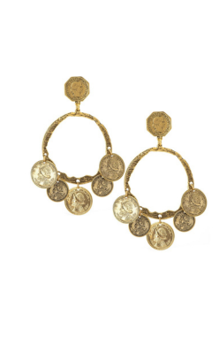Gold-tone Tresore hoop earrings featuring dangling vintage-inspired coin charms.