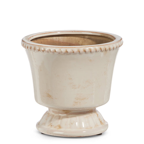 White terracotta planter with beaded edge detail