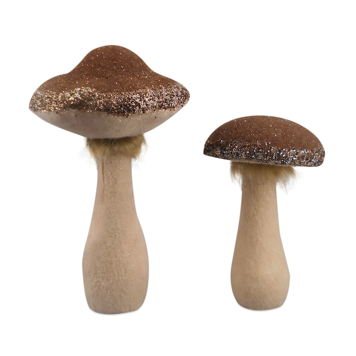 Foam mushroom decor with fabric finish in earthy tones