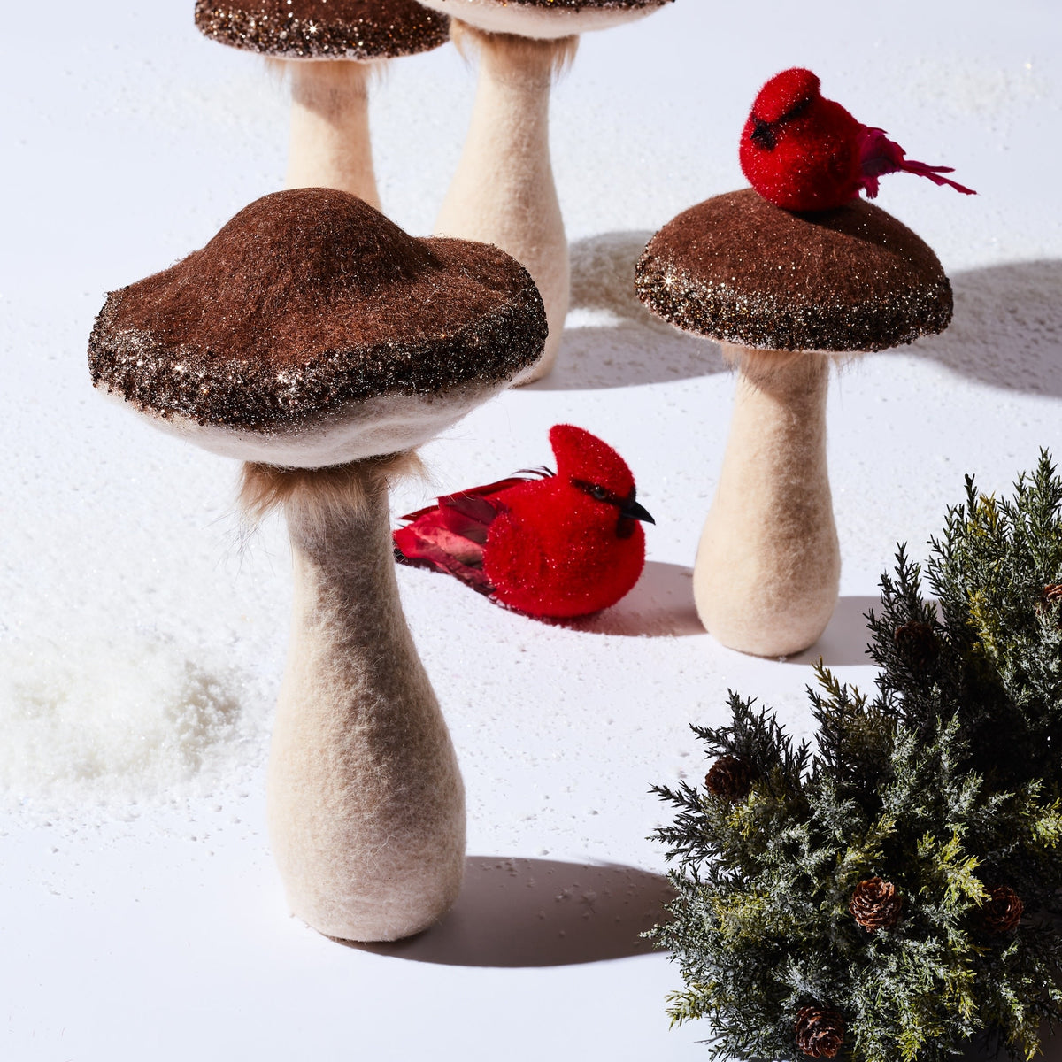 Foam fabric mushroom decor in natural tones with a realistic organic shape.
