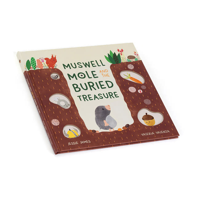 Paper board children's book Muswell Mole and the Buried Treasure featuring a mole character on cover.