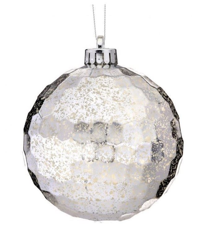 4.75-inch hammered mercury ball ornament with a reflective silver finish.