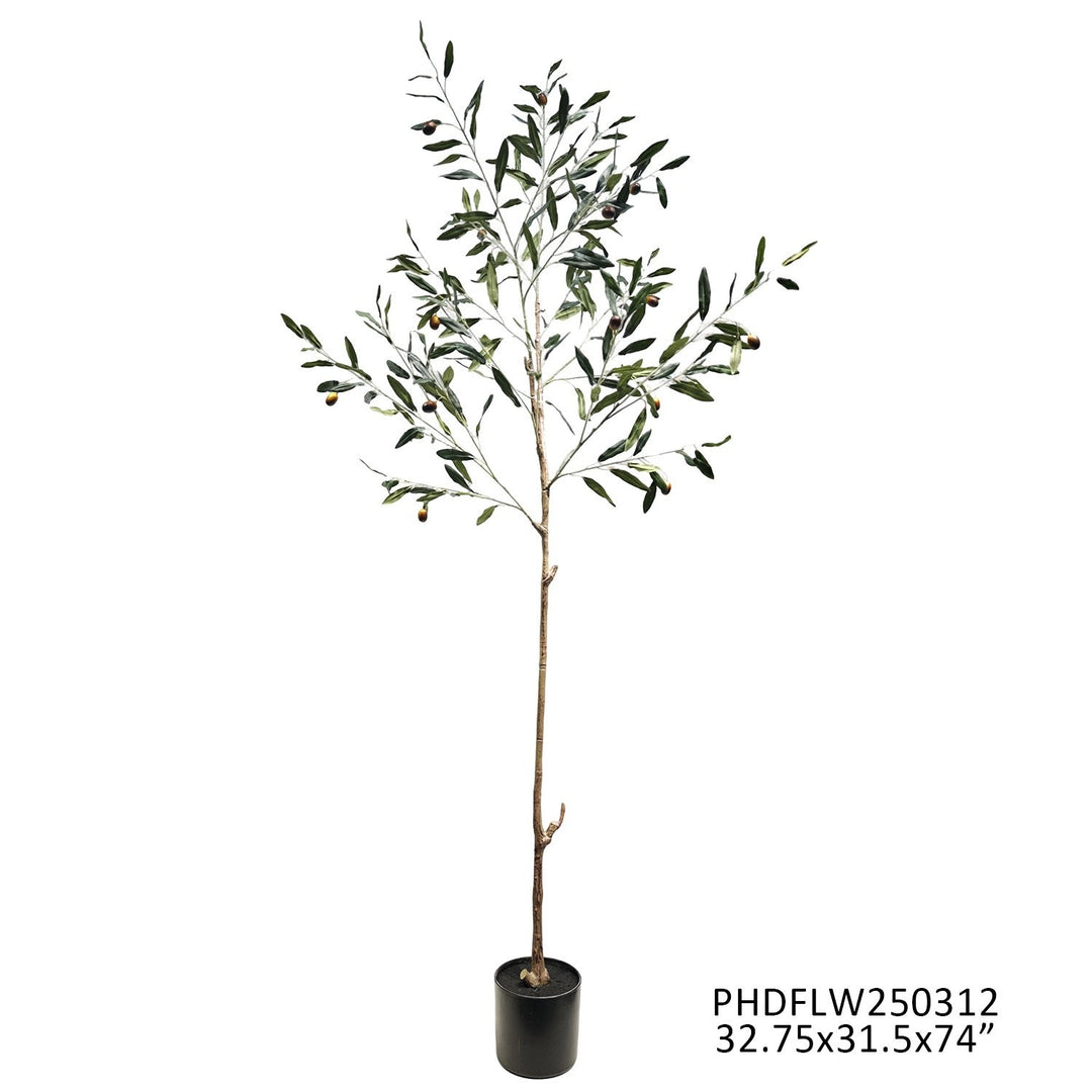 6-foot faux olive tree with realistic foliage in a loggia-style planter