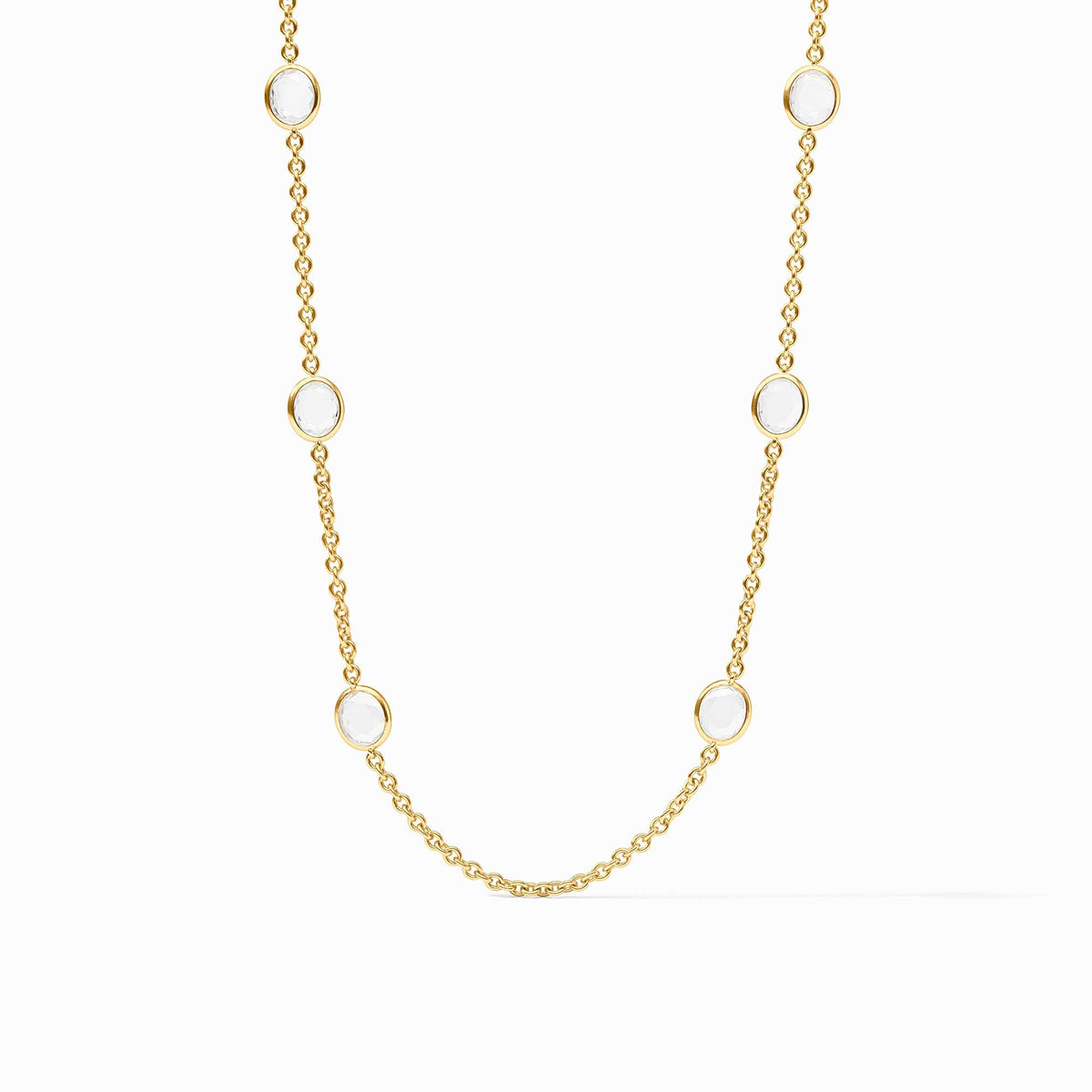 Laguna Stone Station necklace featuring a long chain with gold-plated hardware.