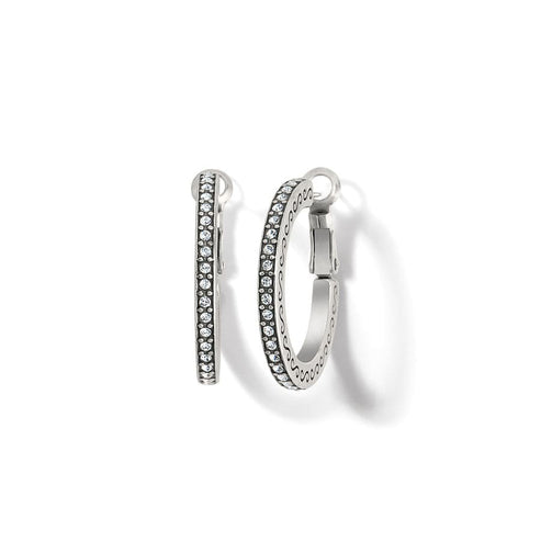 Silver plated Meridian Thin Small Hoop Earrings with fine quality crystals and lever back closure.