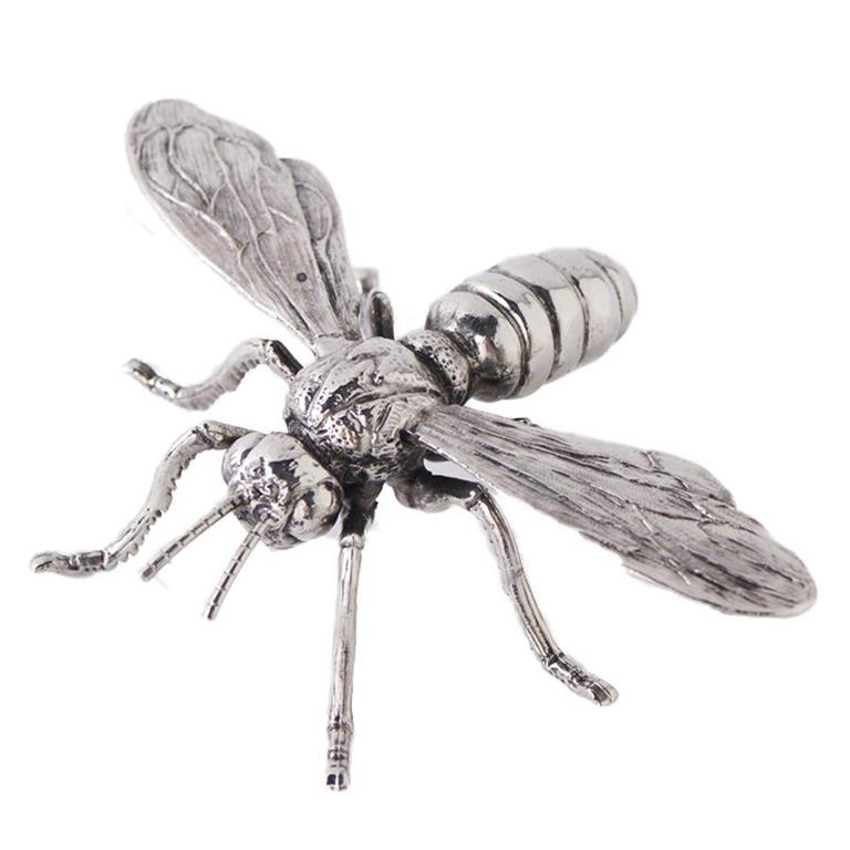 Silver alloy metal bee figurine measuring 5.5 inches in length with a detailed insect silhouette.