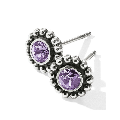 Silver plated mini post earrings featuring fine quality crystal drops measuring one-quarter inch.