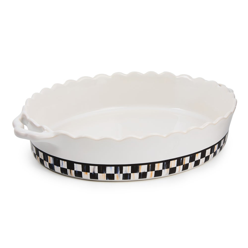 Oval stoneware baker with handle in natural earth tones