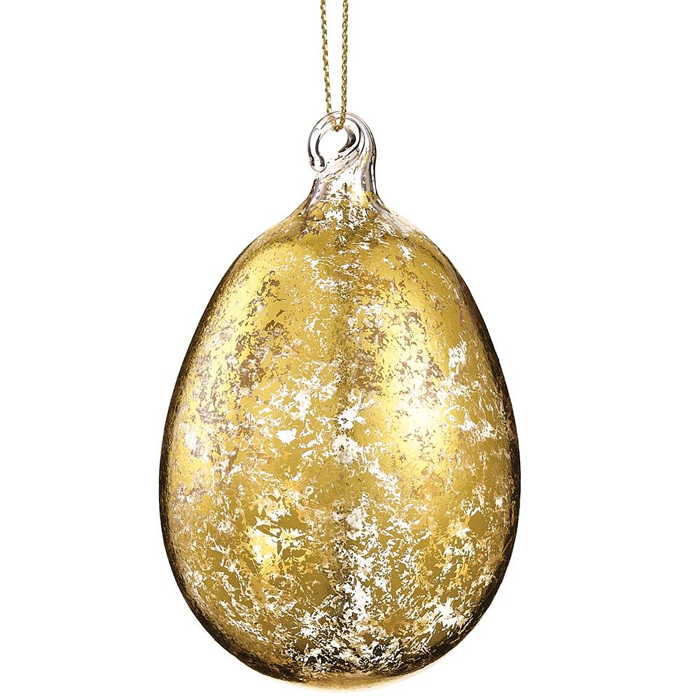 Antique gold glass egg ornament with a smooth oval silhouette.
