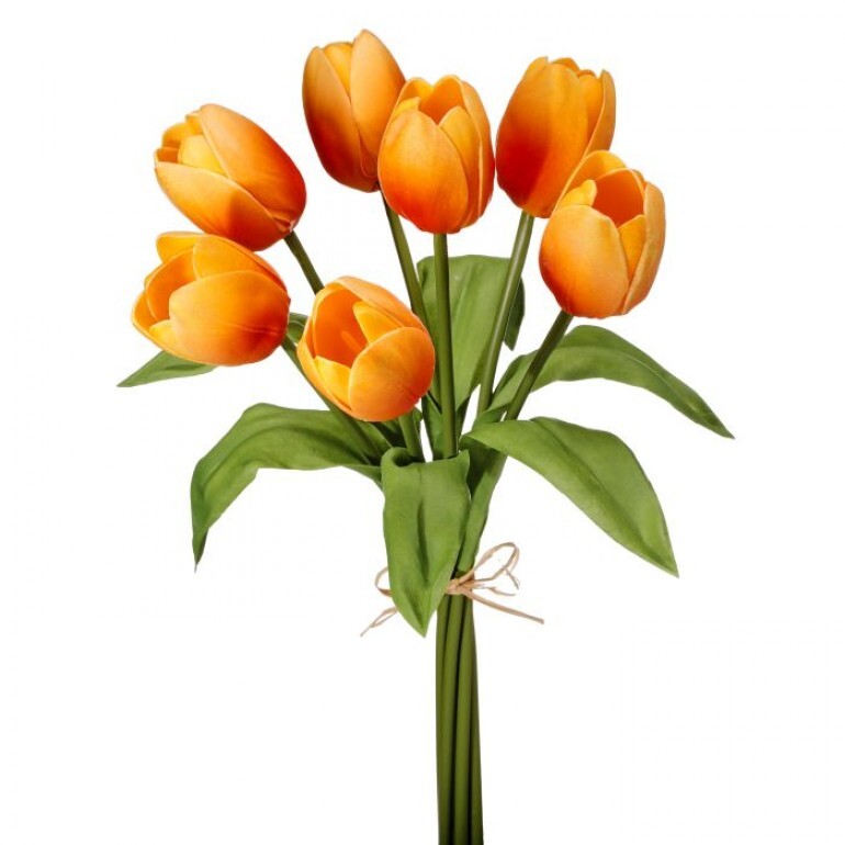 Bundle of four white foam tulips with a rounded bulbous shape.