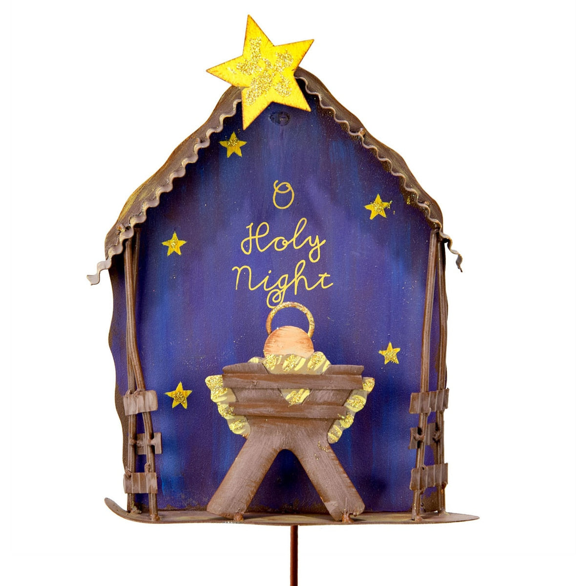 Jeweled O'Holy Night decorative stake with a dark base featuring gold accents and sparkling jewel details.