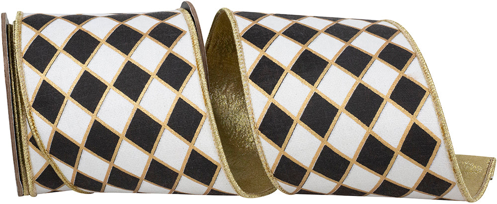 4-inch wide metallic outline deluxe wired edge ribbon made from polyester.