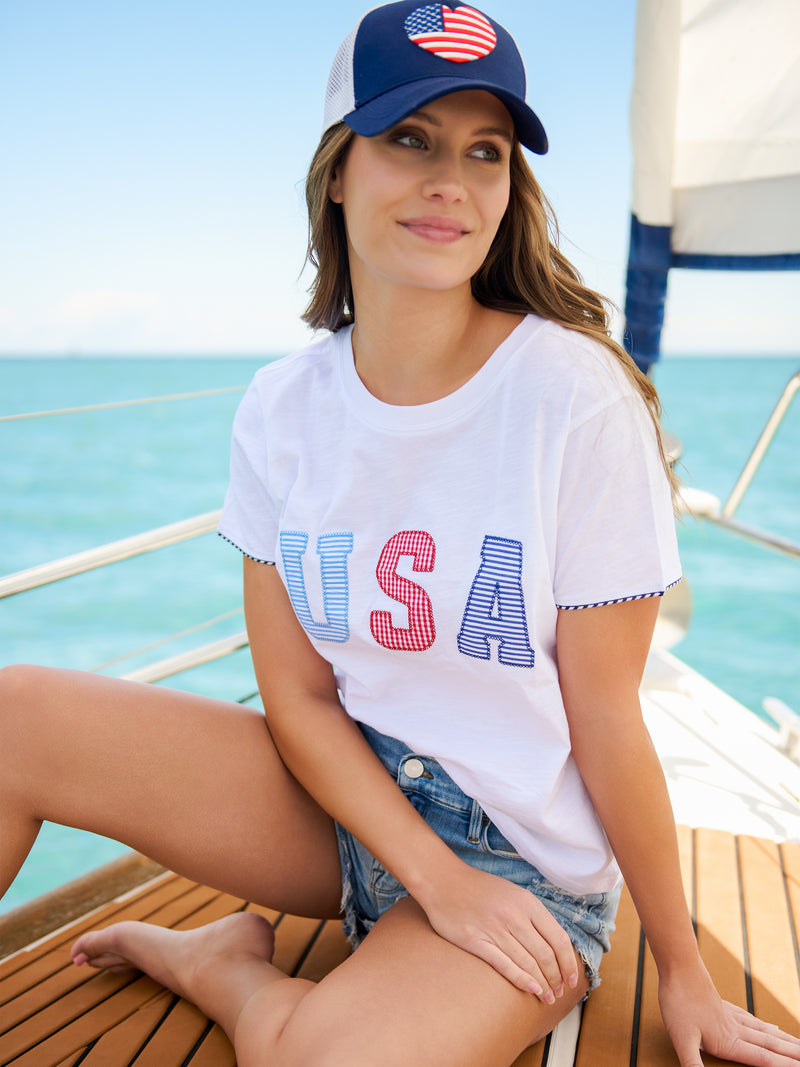 Jenny USA Relaxed Tee in light beige cotton jersey with a relaxed silhouette.