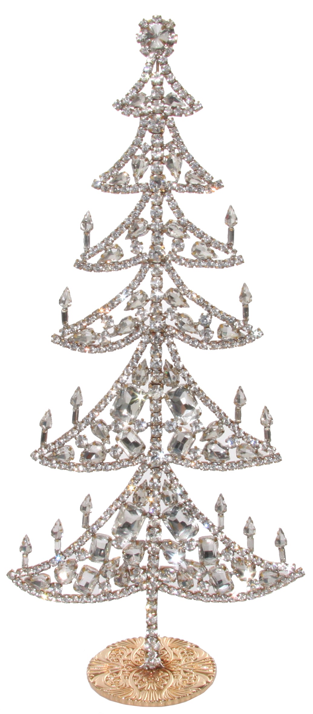 32cm clear glass jewel tree with brass candle holders
