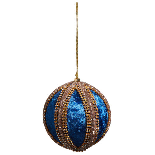 Four-inch velvet ball ornament with glass jewels in red