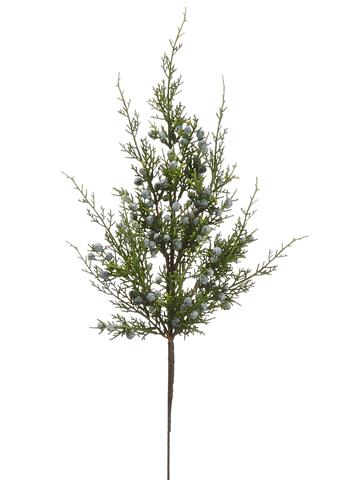18-inch green juniper spray with small blue berries on a brown stem.