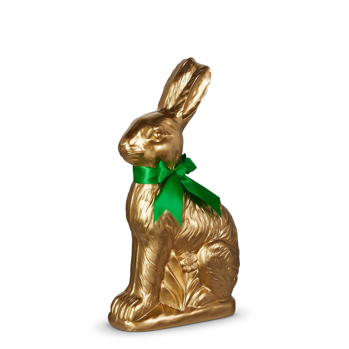 Gold stone powder bunny figurine measuring 18.25 inches tall with a soft matte finish.