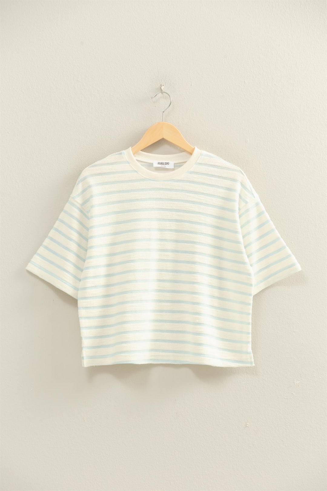 Terry Striped Short Sleeve Crew Neck Top