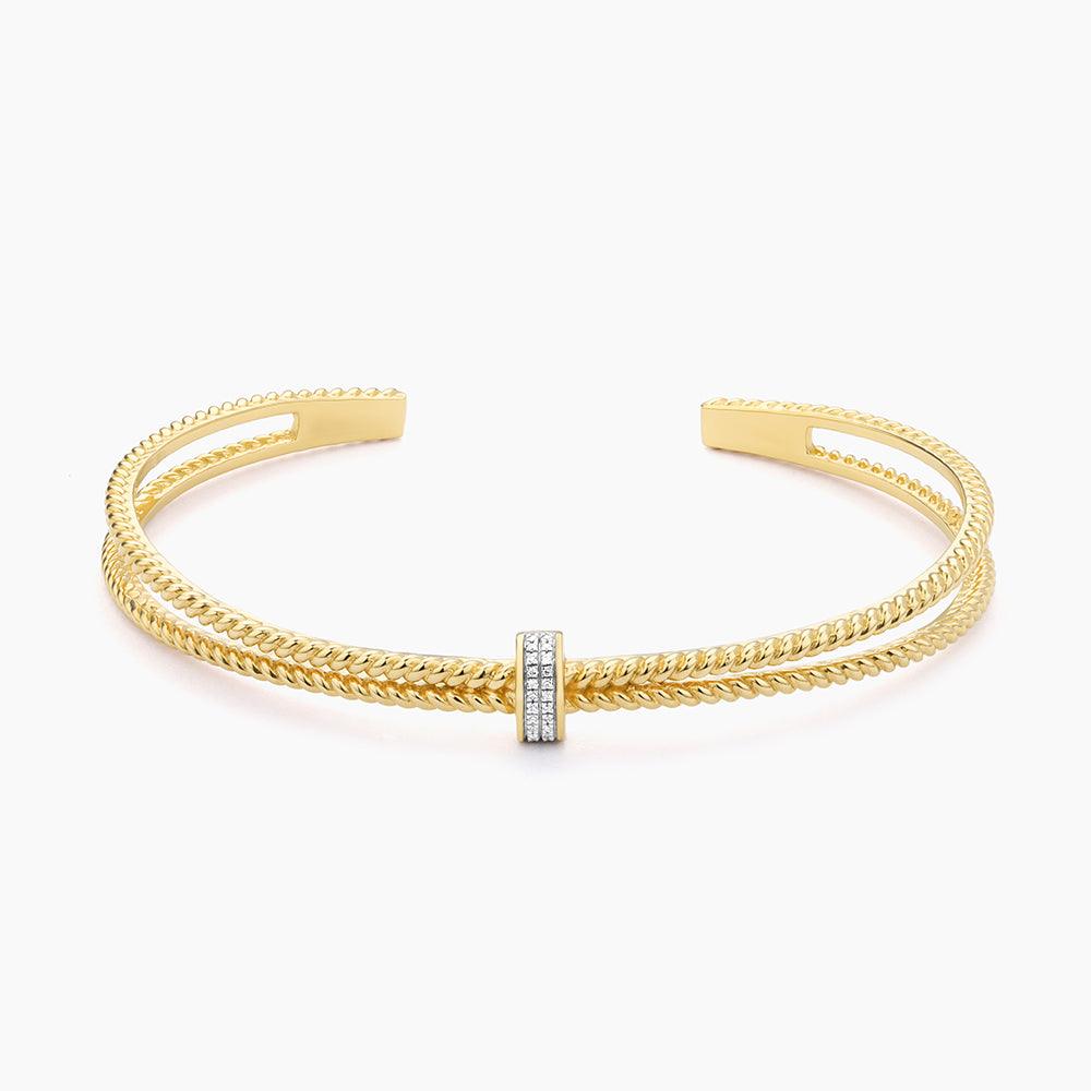 Halfway Point cuff bracelet in silver metal featuring a natural diamond accent.