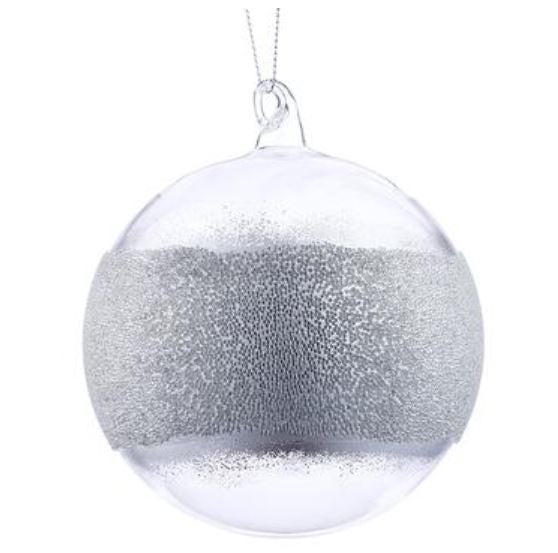 Clear glass ball ornament with silver beads inside