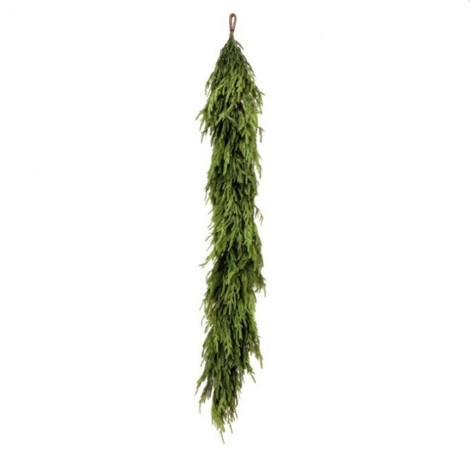 72-inch Natural Touch Norfolk Pine Garland in green, hanging vertically with a top loop.