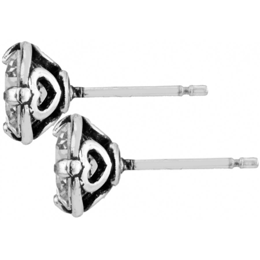 Silver plated cubic zirconia post earrings with flat disc backs
