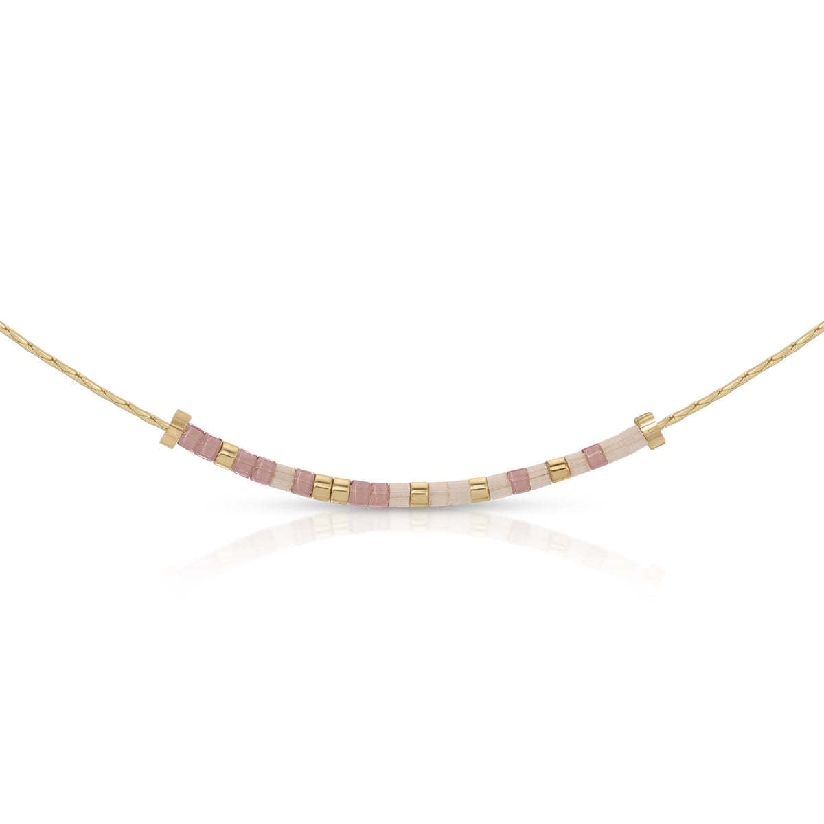Glass bead necklace with Morse code spelling 'My Girl' on a silver chain