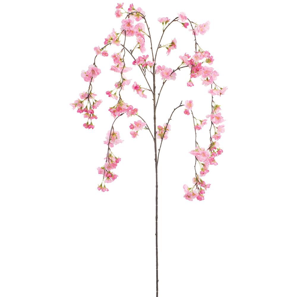 Metal wire hanging spray with cherry blossom fabric petals in pink.