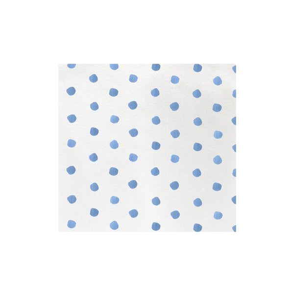 Papersoft dinner napkin with a blue hand-painted polka dot pattern on a white background.