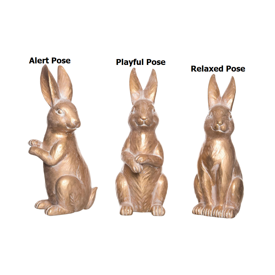 Small bronze resin bunny figurine with a standing pose.
