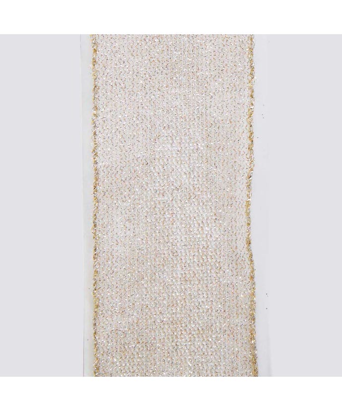 2.5 inch by 10 yard champagne gold mesh woven ribbon with double wire edges.