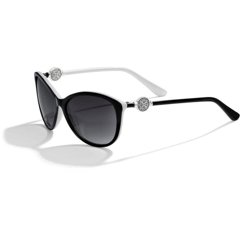 Ferrara oval black and white sunglasses with silver plated accents on the temples.