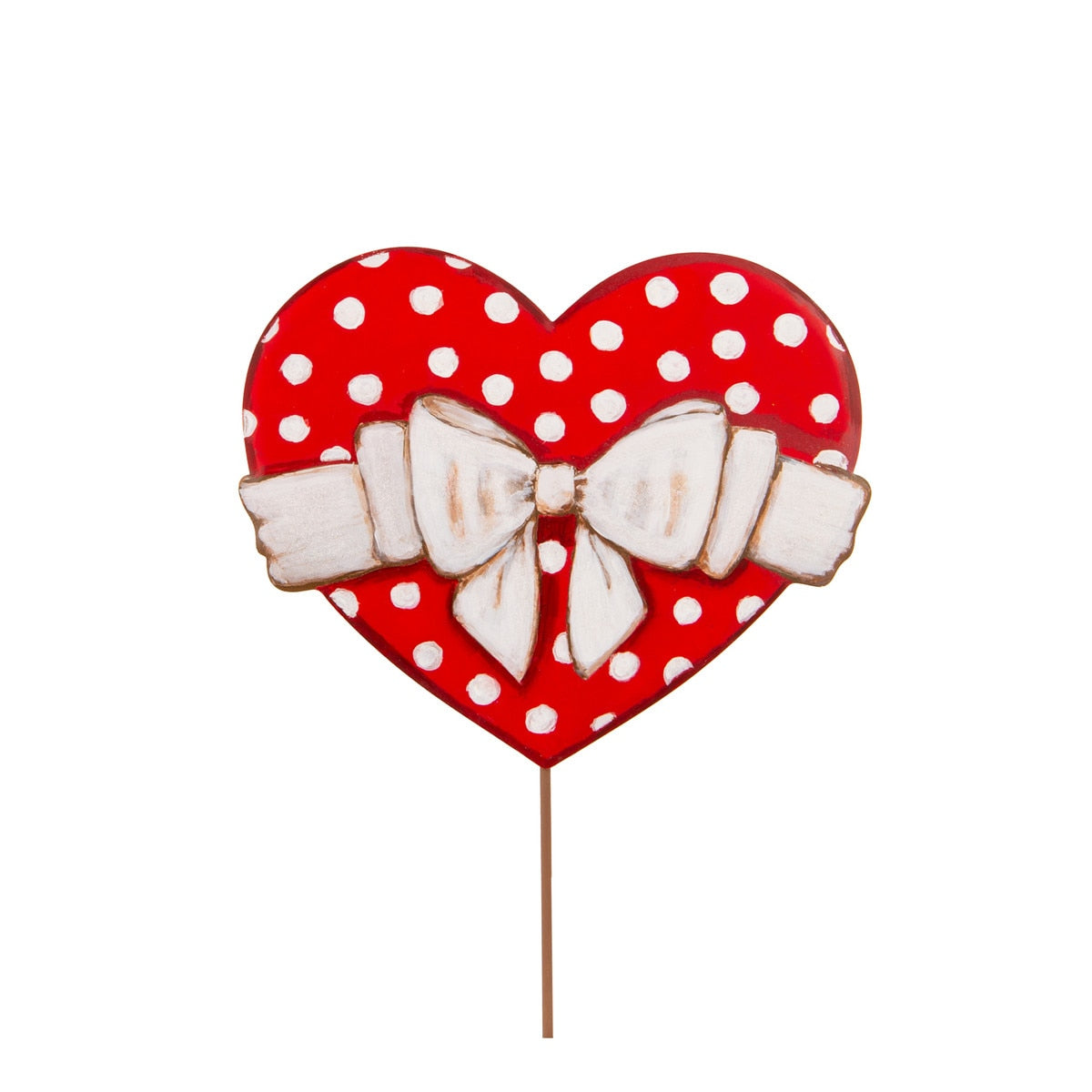 Medium stake heart with red polka dot pattern on white background