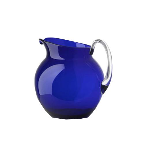 8.25-inch tall transparent glass pitcher with a cylindrical silhouette holding water.