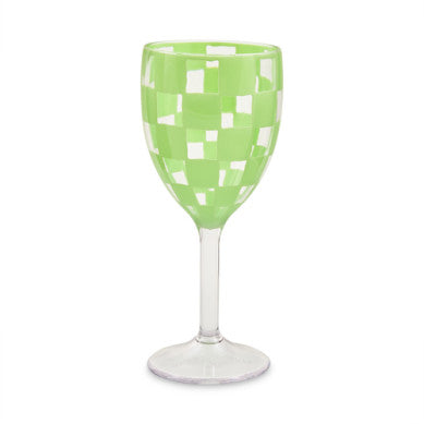 Set of four clear acrylic wine goblets with a classic stemware shape.