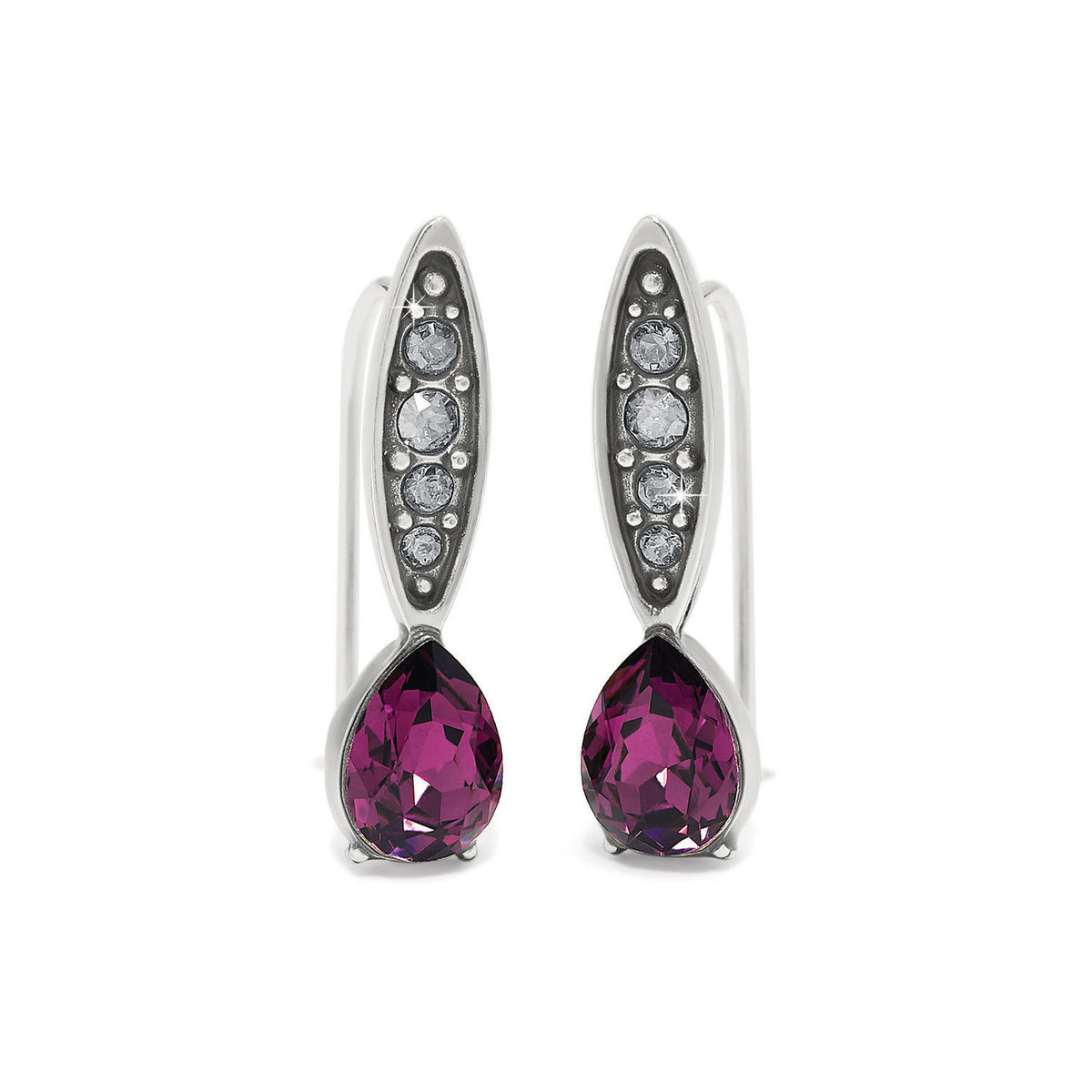 Silver plated French wire earrings with amethyst crystal drops