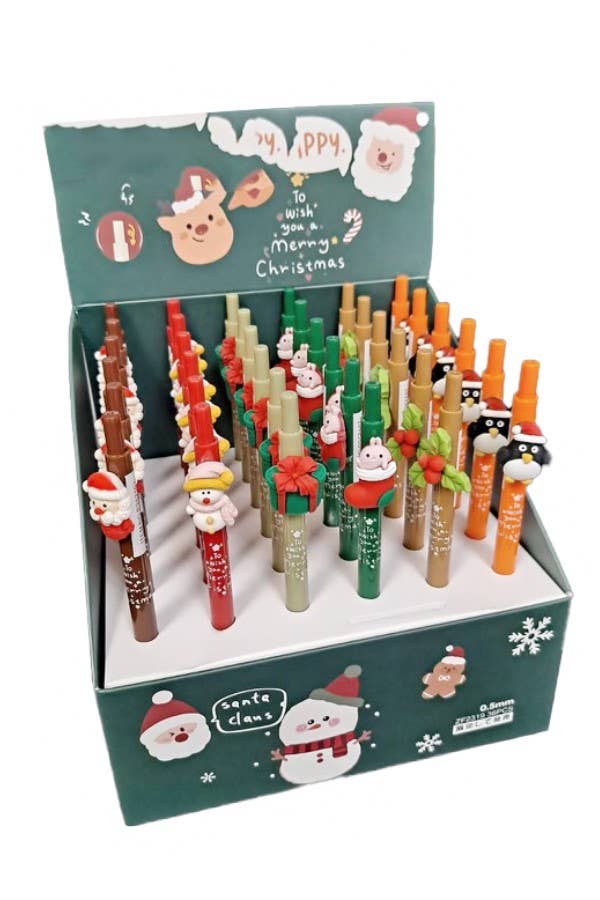 Red Christmas ball point gel ink pen with festive holiday design