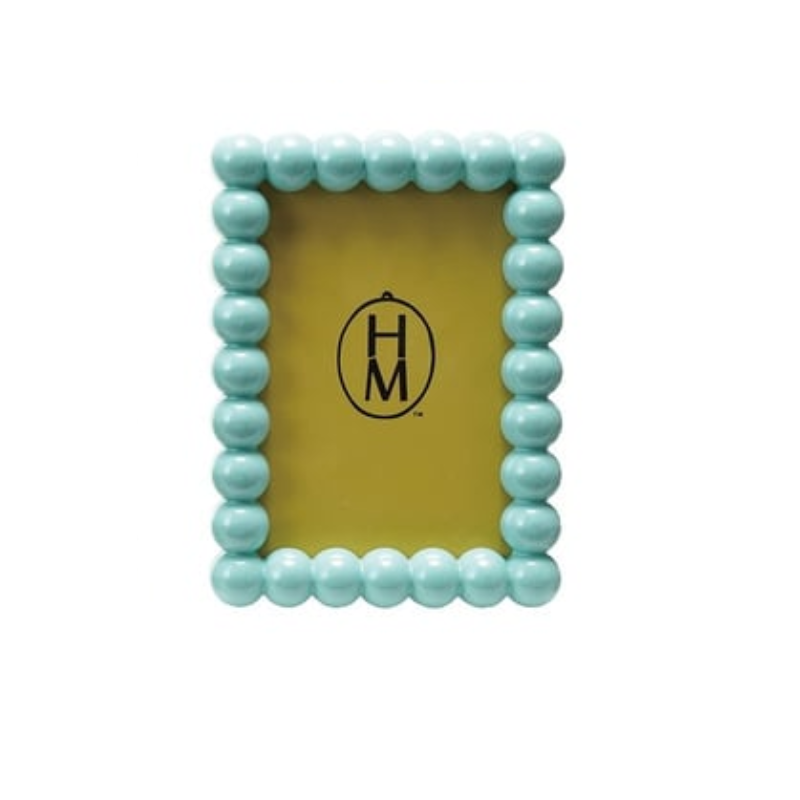 Light blue 5x7 MDF photo frame with a raised hobnail bead border and yellow insert.