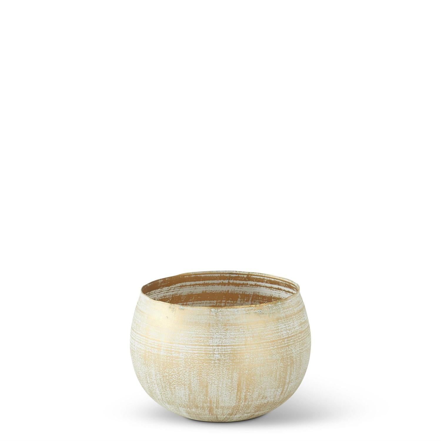 Gold metal bowl with whitewashed finish, iron material, rustic decorative silhouette