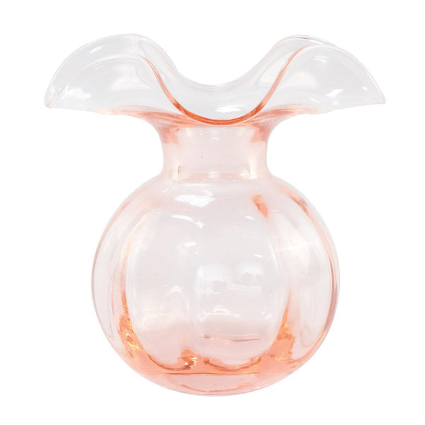 Pink Hibiscus Glass Medium Fluted Vase with a round body and ruffled rim.