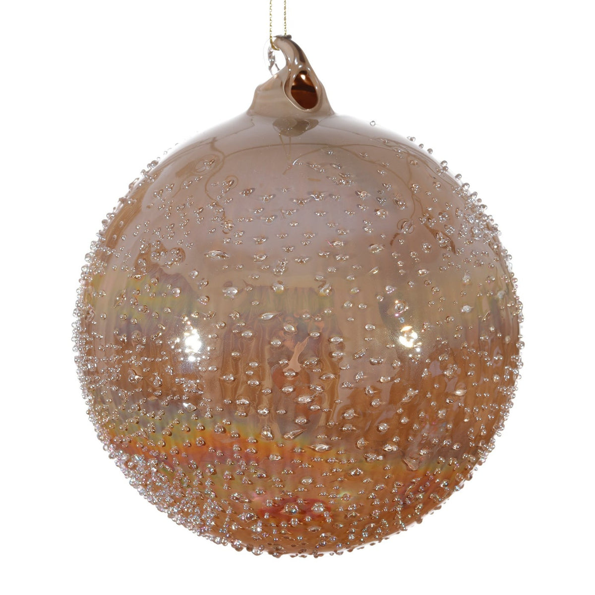 150mm grey glass ball ornament with a textured surface encrusted in fine micro-beads.