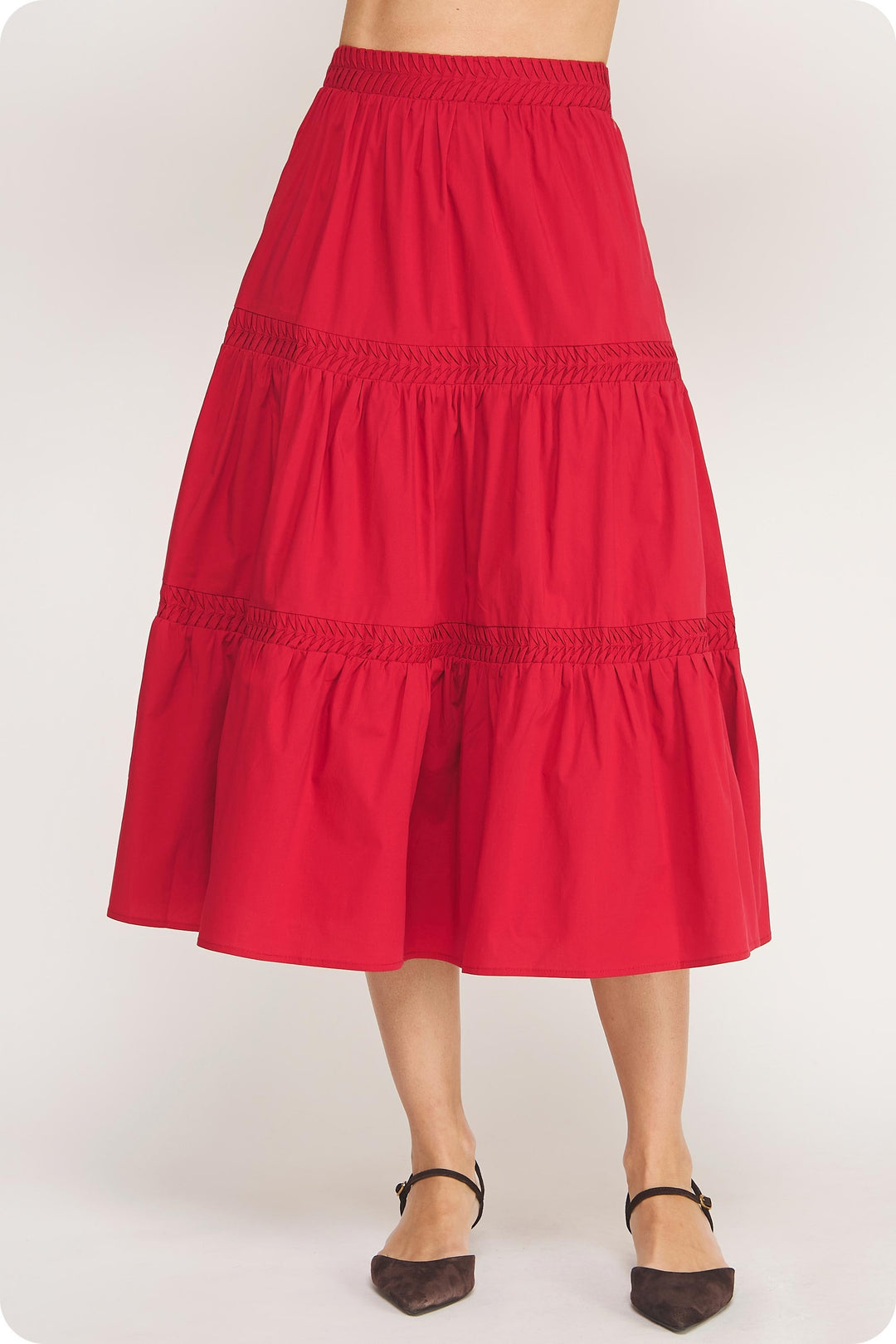 Madeline Reverse Pintuck Tiered Midi Skirt