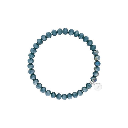 Stretchy bracelet with faceted glass beads in mixed colors.