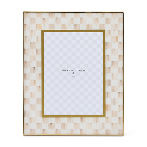 Mocha Check 5" x 7" Glass Frame with a hand-painted beige and white checkered pattern and gold trim.