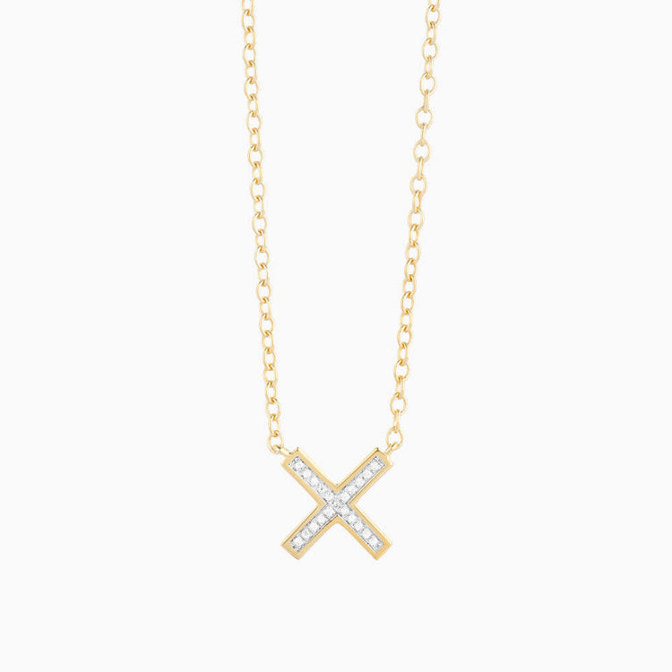 Silver-tone Hug It Out pendant necklace with a small diamond accent on an 18-inch chain.