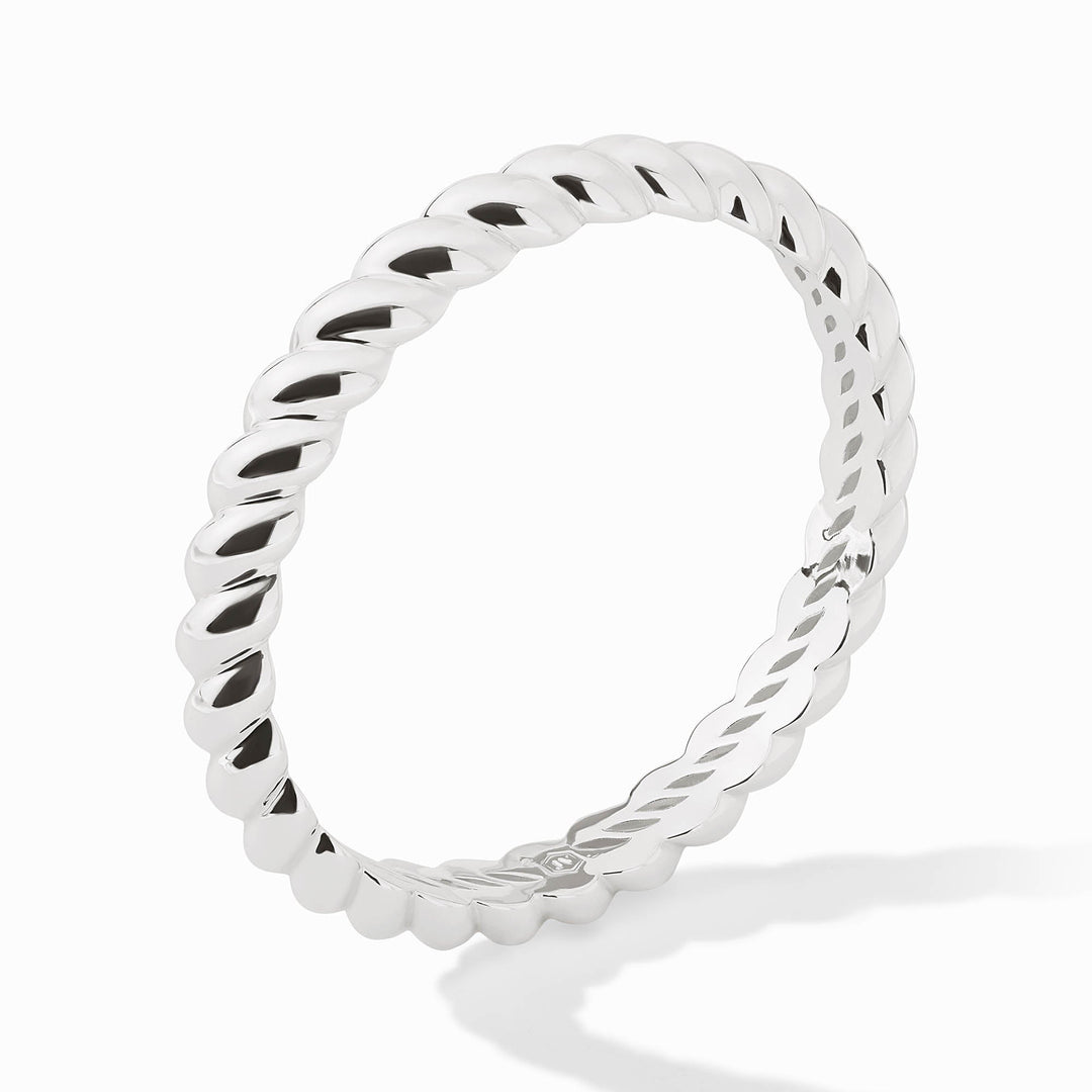 Silver Ravello Bangle with a polished, twisted rope design on a white background.