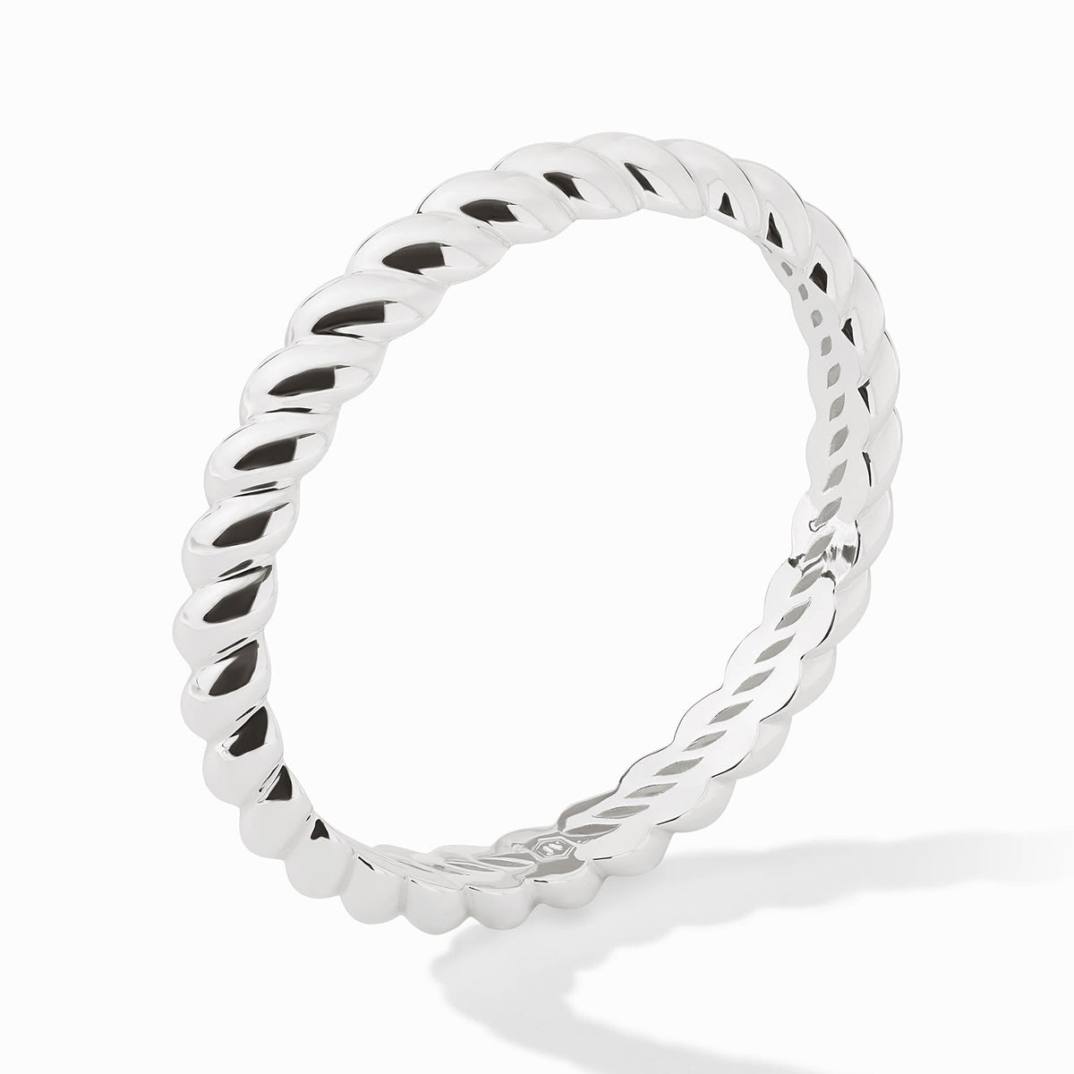 Silver Ravello Bangle with a polished, twisted rope design on a white background.