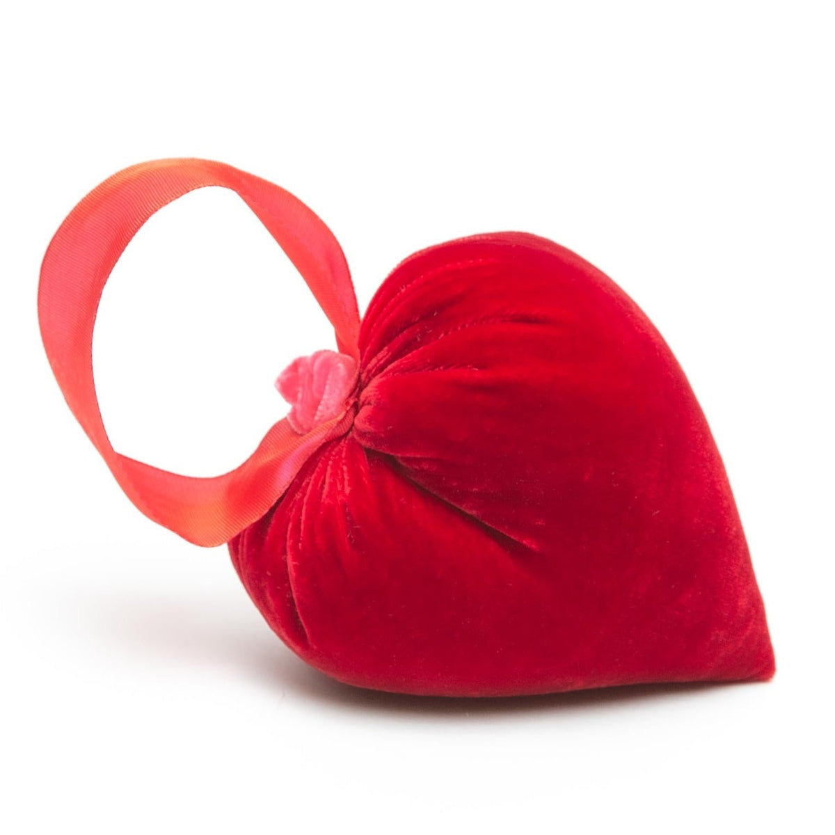 Black velvet heart-shaped pendant with a satin ribbon loop