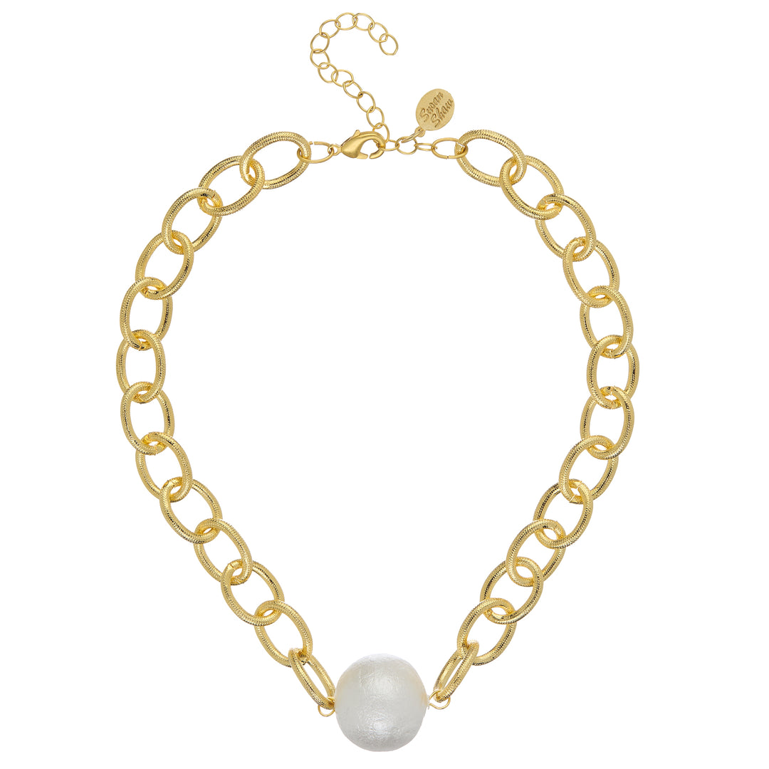 Gold Chain With Center Large Cotton Pearl Necklace